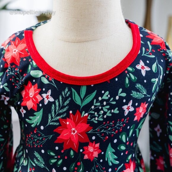 Eliza Cate & Co 4T Black Red Christmas Dress with White Lace Trim - Picture 6 of 9